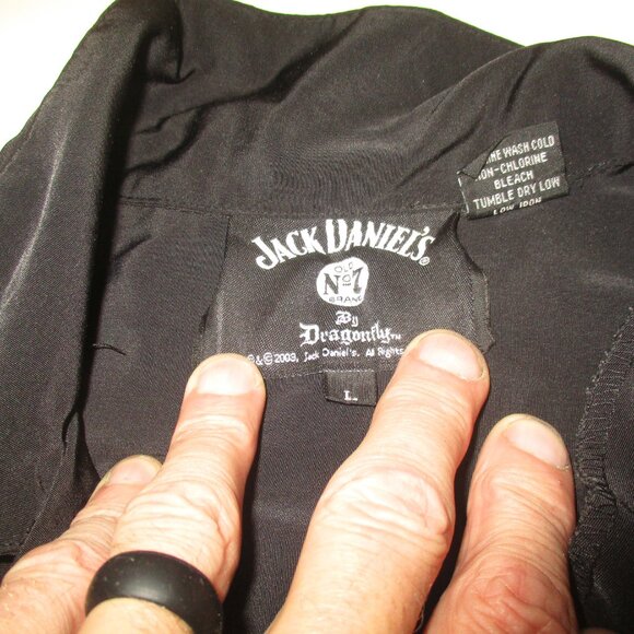 VTG Dragonfly Jack Daniels Button Down Old No 7 Camp Shirt Mens Double Side Sz L - Picture 2 of 5